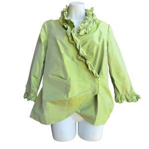Marisa Baratelli Ruffle Silk Formal Jacket Women's Size 10 Chartreuse Party